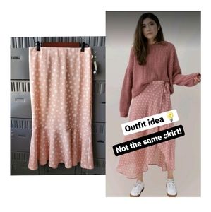 Light pink polka dots midi skirt